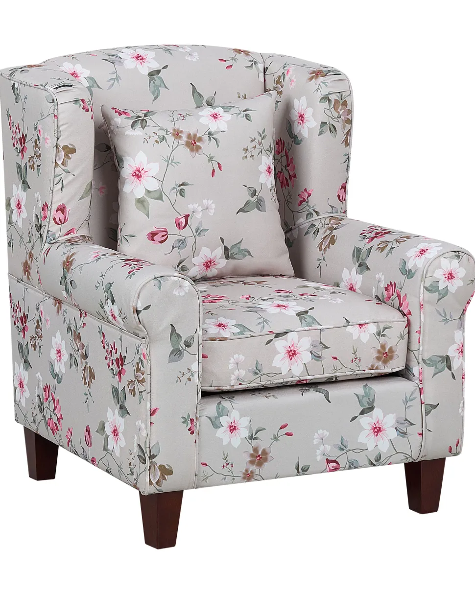 Sessel Polsterbezug Beige Blumenmuster Plus Hocker Hamar