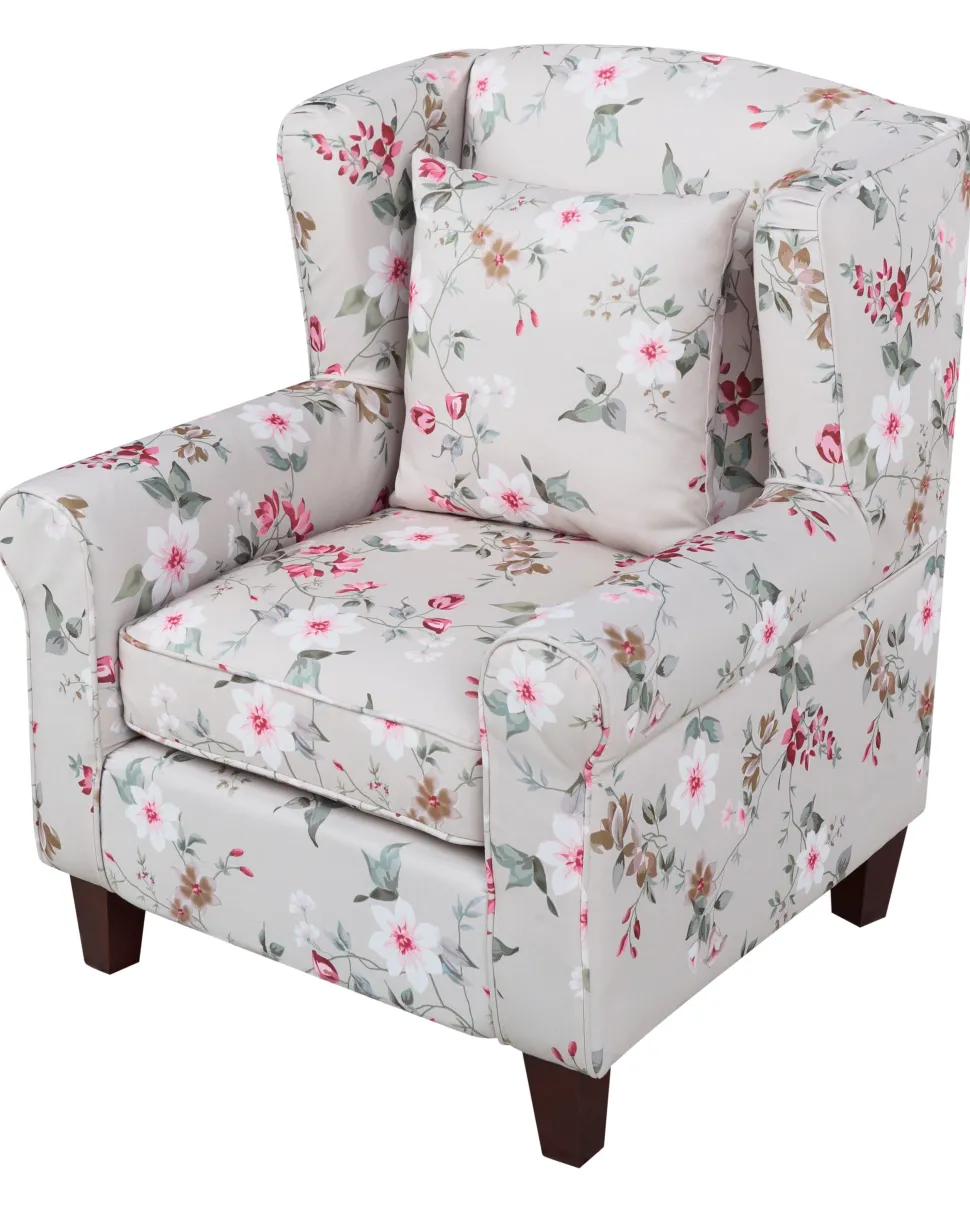 Sessel Polsterbezug Beige Blumenmuster Plus Hocker Hamar