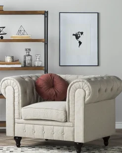 Sessel Polsterbezug Beige Chesterfield Gros