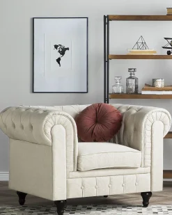 Sessel Polsterbezug Beige Chesterfield