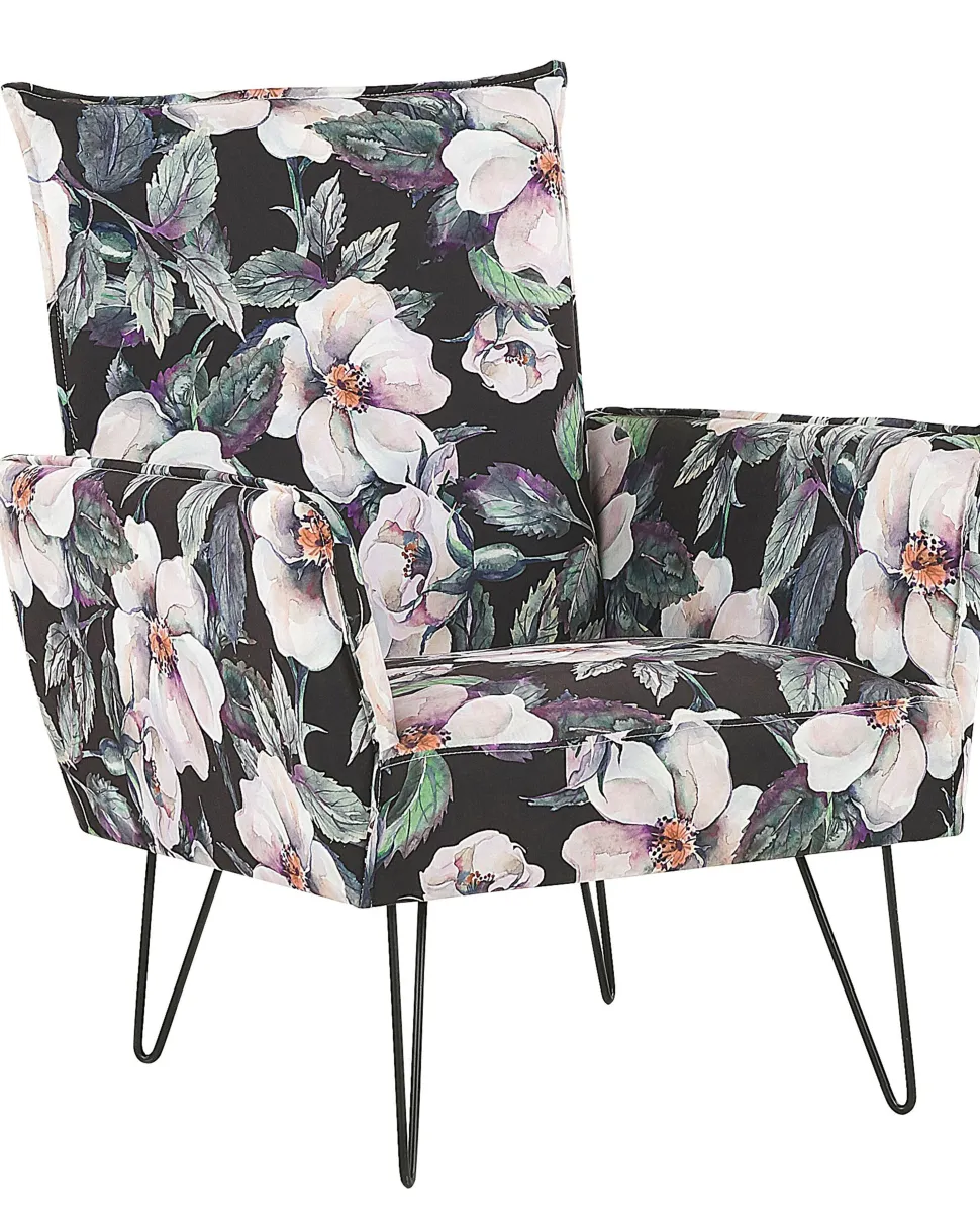 Sessel Polsterbezug Blumenmuster Schwarz Ribe