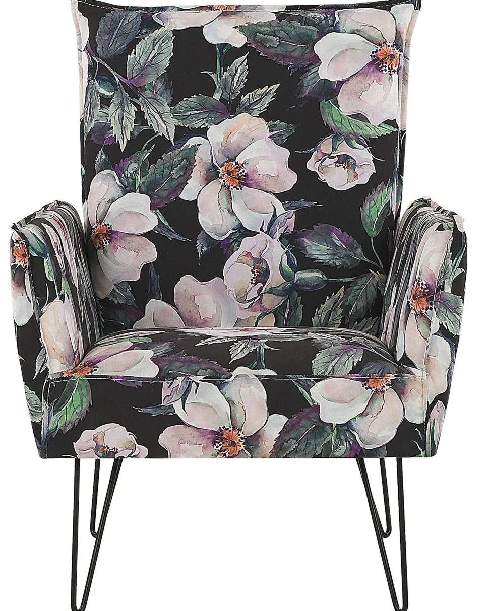 Sessel Polsterbezug Blumenmuster Schwarz Ribe