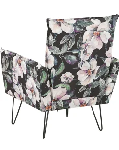 Sessel Polsterbezug Blumenmuster Schwarz Ribe