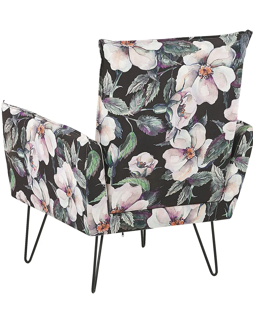 Sessel Polsterbezug Blumenmuster Schwarz Ribe
