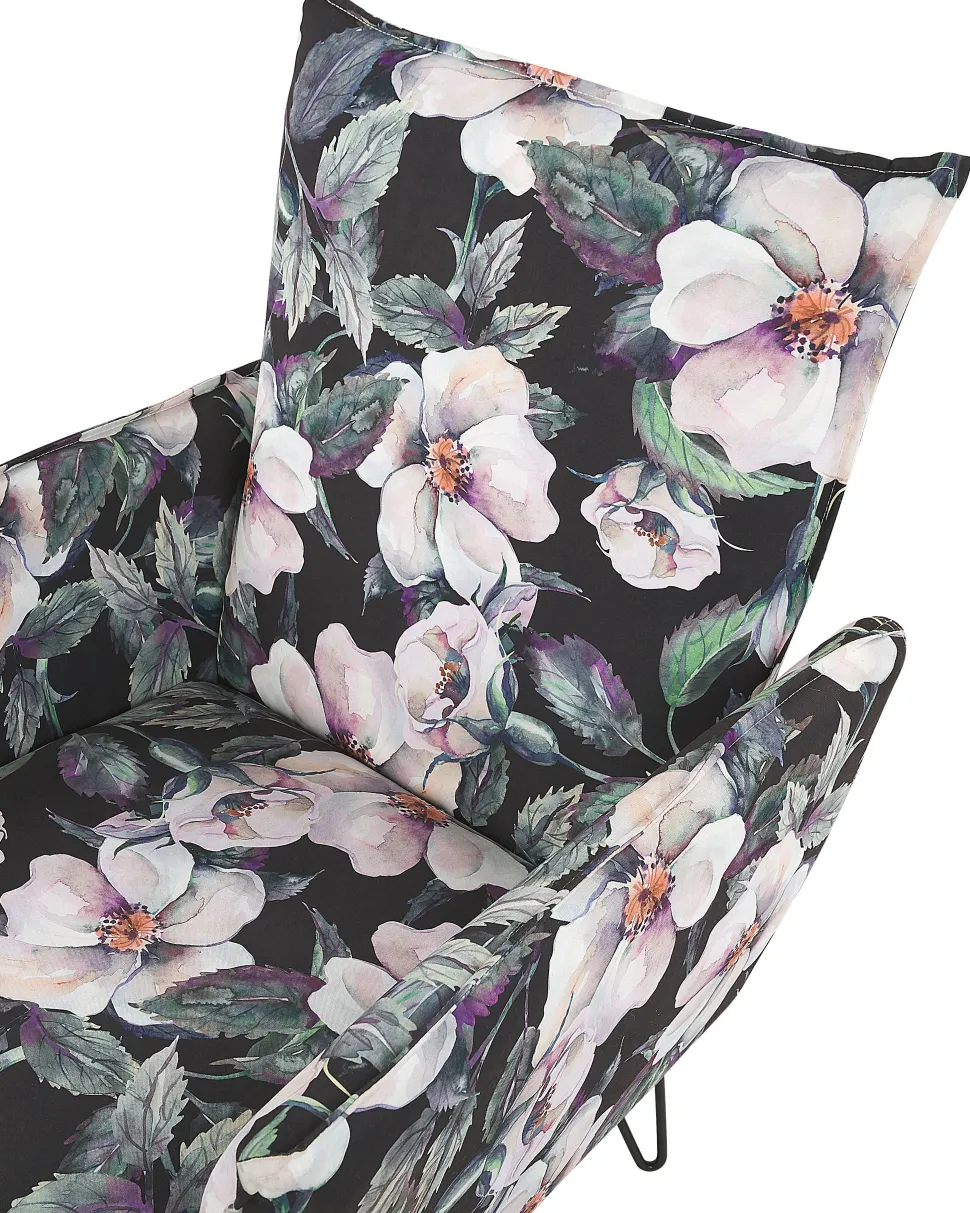 Sessel Polsterbezug Blumenmuster Schwarz Ribe