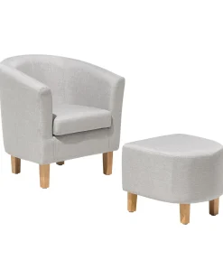 Sessel Polsterbezug Grau Mit Hocker Holden