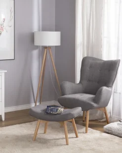 Sessel Polsterbezug Hellgrau Plus Hocker Vejle