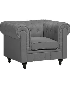 Sessel Polsterbezug Hellgrau Chesterfield Gros