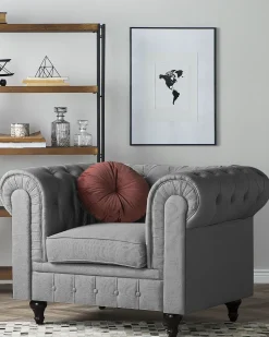 Sessel Polsterbezug Hellgrau Chesterfield Gros