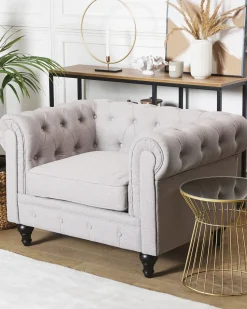 Sessel Polsterbezug Hellgrau Chesterfield