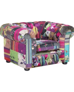 Sessel Polsterbezug Patchwork Violett Chesterfield