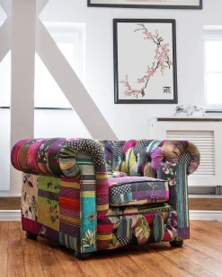 Sessel Polsterbezug Patchwork Violett Chesterfield