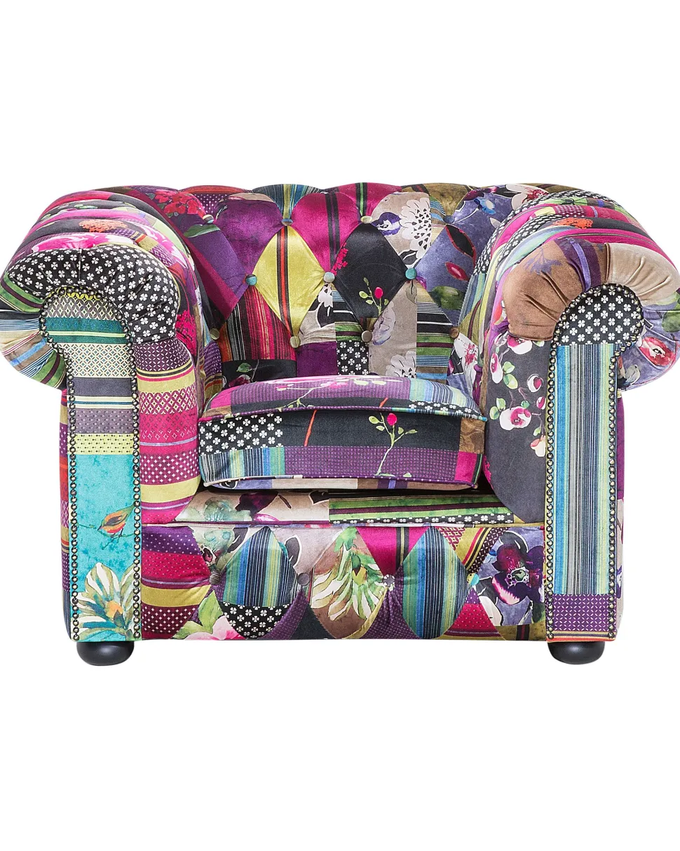 Sessel Polsterbezug Patchwork Violett Chesterfield