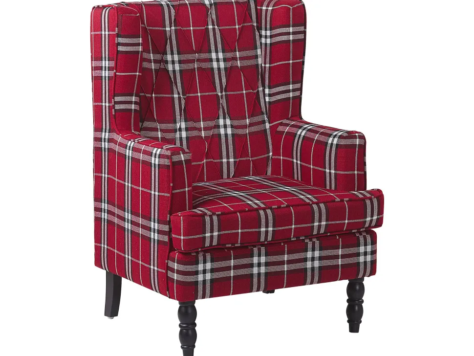 Sessel Polsterbezug Rot-Schwarz Kariertes Muster Plus Hocker Sandset
