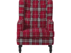 Sessel Polsterbezug Rot-Schwarz Kariertes Muster Plus Hocker Sandset