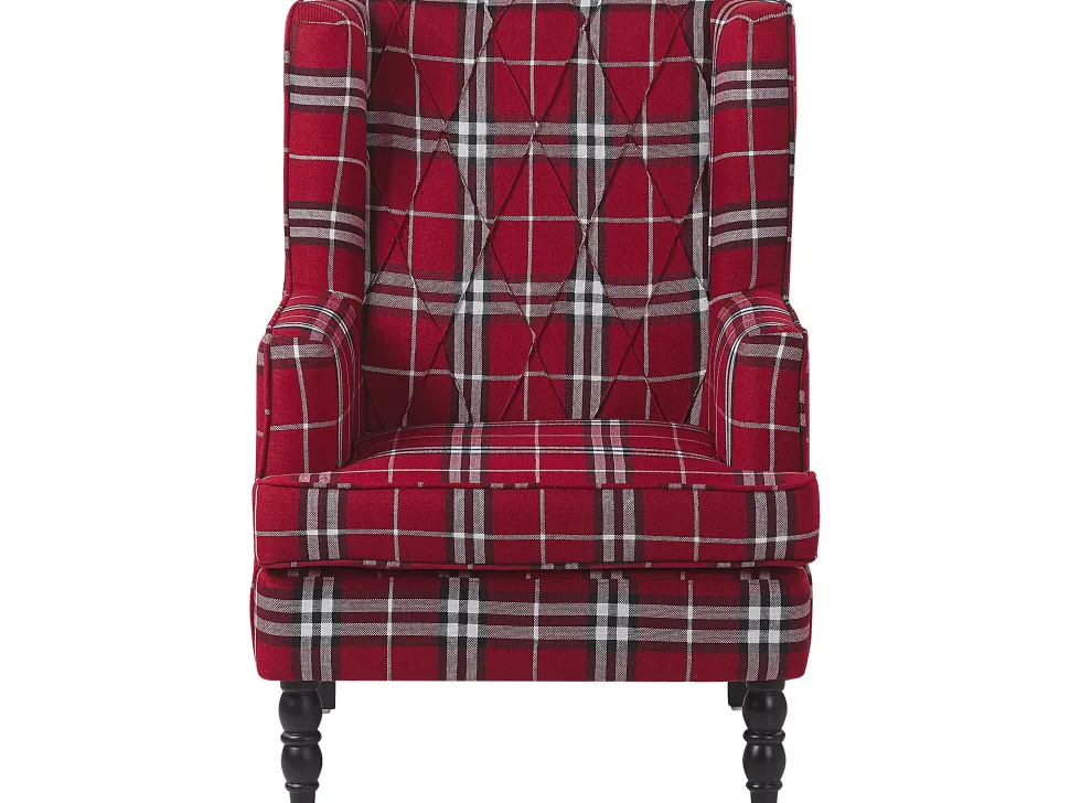 Sessel Polsterbezug Rot-Schwarz Kariertes Muster Plus Hocker Sandset