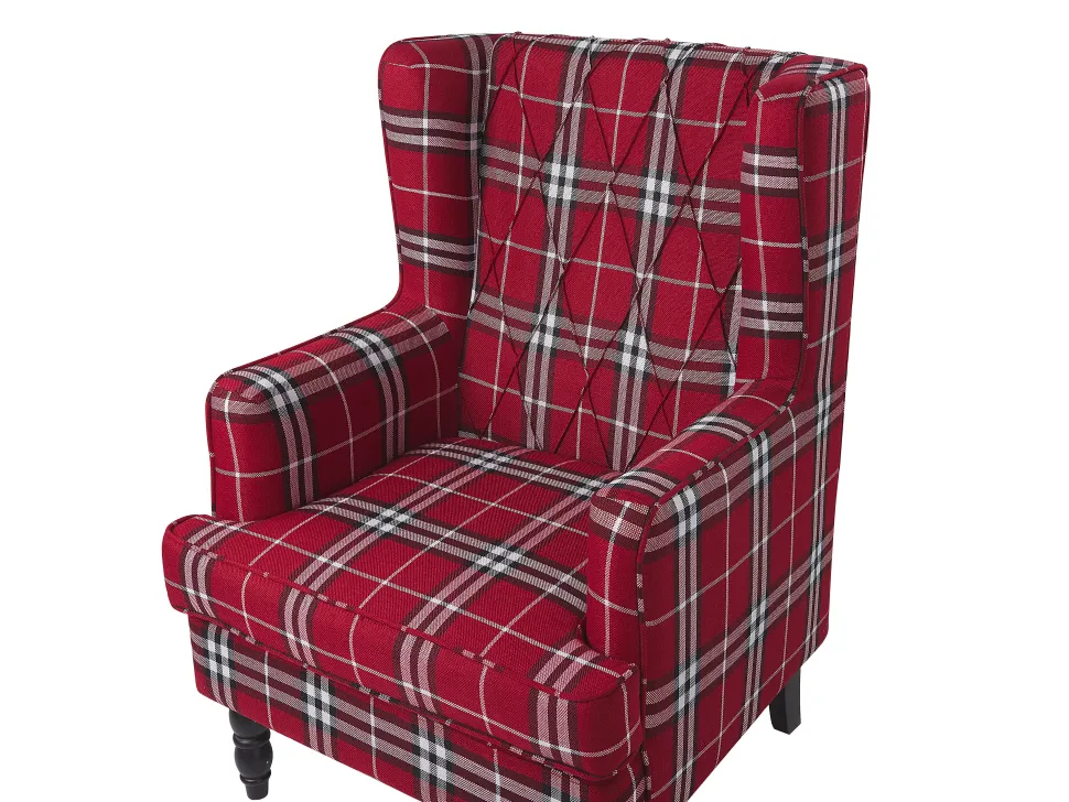 Sessel Polsterbezug Rot-Schwarz Kariertes Muster Plus Hocker Sandset