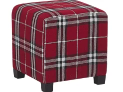 Sessel Polsterbezug Rot-Schwarz Kariertes Muster Plus Hocker Sandset
