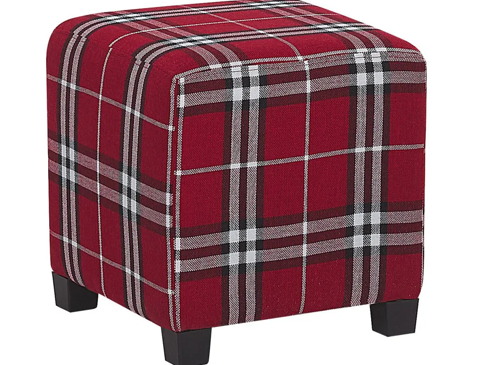 Sessel Polsterbezug Rot-Schwarz Kariertes Muster Plus Hocker Sandset