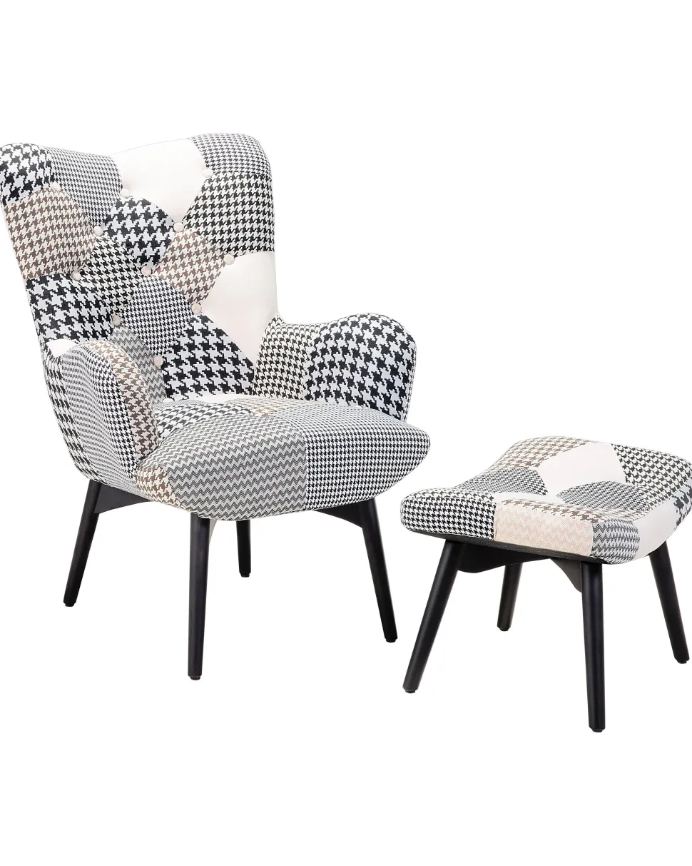 Sessel Polsterbezug Schwarz-Weis Plus Hocker Vejle