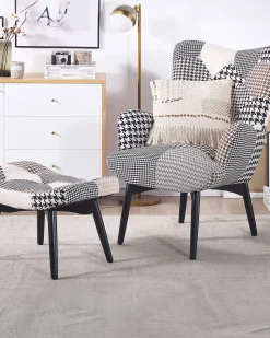 Sessel Polsterbezug Schwarz-Weis Plus Hocker Vejle