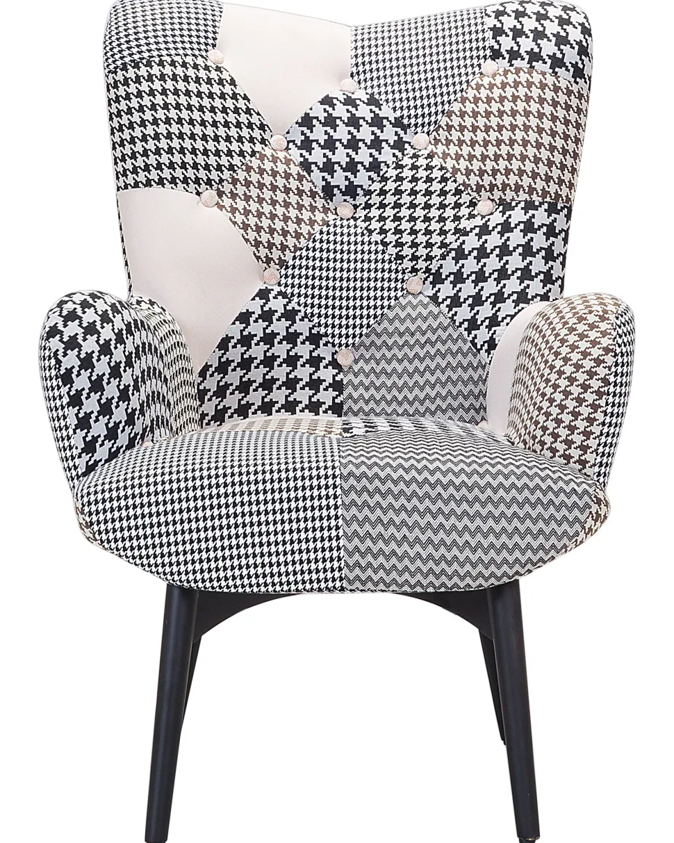 Sessel Polsterbezug Schwarz-Weis Plus Hocker Vejle