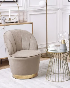 Sessel Samtstoff Beige / Gold Halbrund Alby