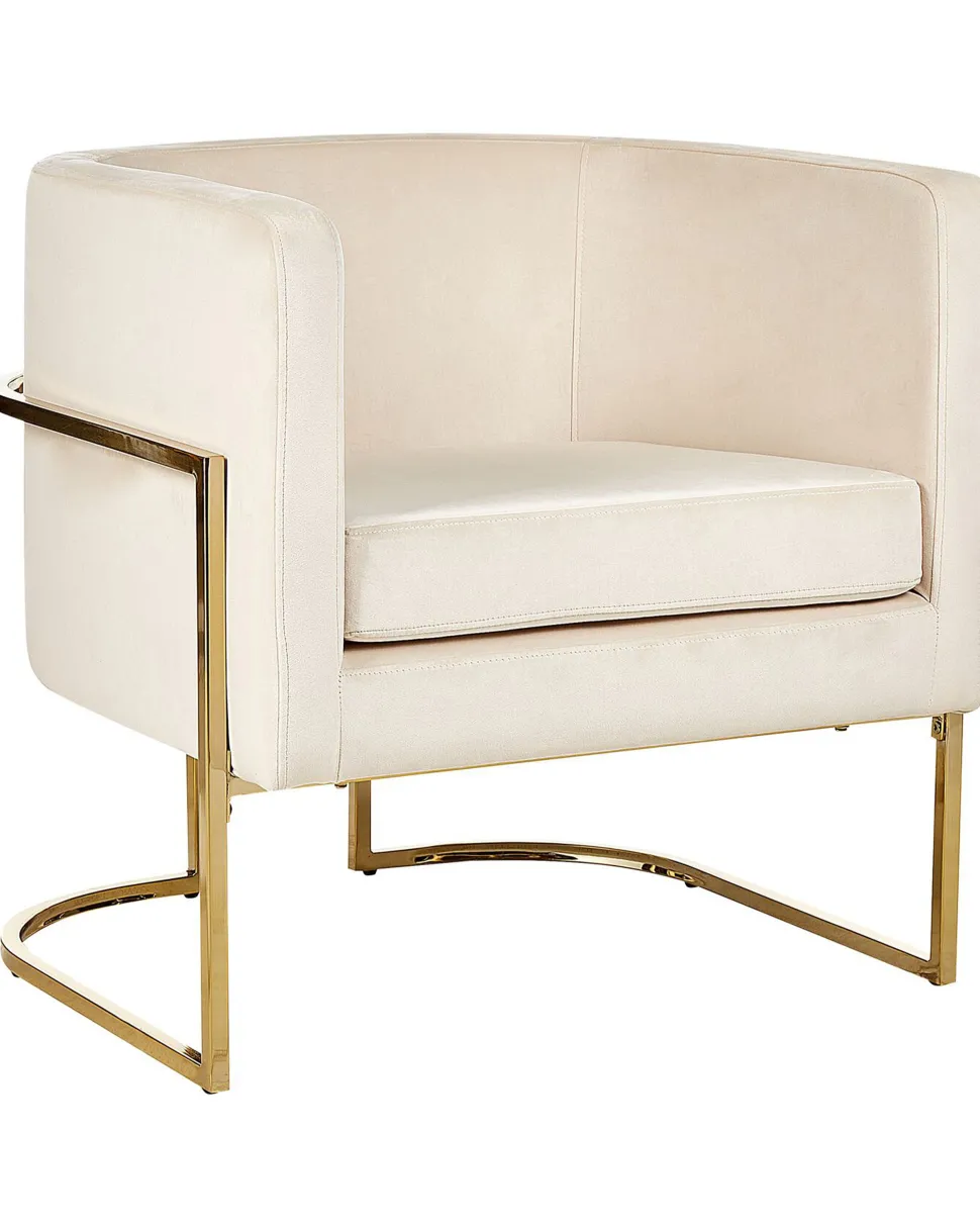 Sessel Samtstoff Beige Goldenes Gestell Sirkka