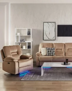 Sessel Samtstoff Beige Led-Beleuchtung Usb-Port Elektrisch Verstellbar Bergen