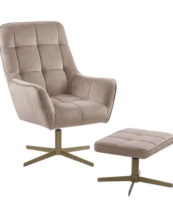 Sessel Samtstoff Beige Steppung Mit Hocker Molle