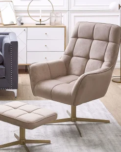 Sessel Samtstoff Beige Steppung Mit Hocker Molle