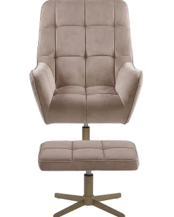 Sessel Samtstoff Beige Steppung Mit Hocker Molle
