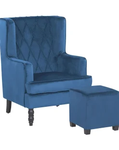 Sessel Samtstoff Blau Plus Hocker Sandset