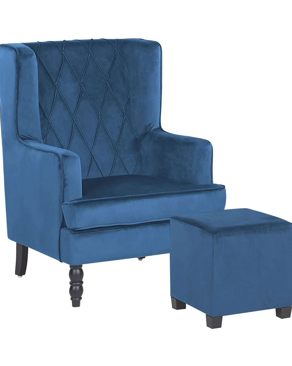 Sessel Samtstoff Blau Plus Hocker Sandset