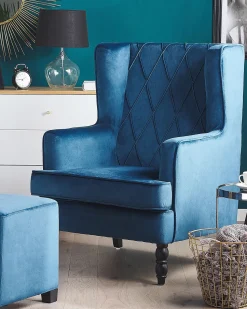 Sessel Samtstoff Blau Plus Hocker Sandset