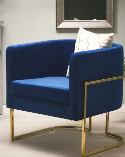 Sessel Samtstoff Dunkelblau Goldenes Gestell Sirkka