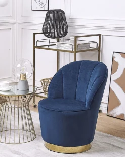Sessel Samtstoff Dunkelblau / Gold Halbrund Alby