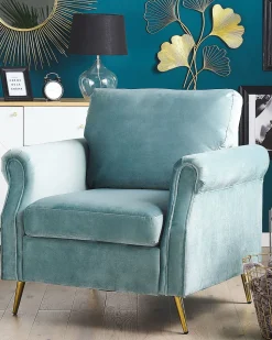 Sessel Samtstoff Mintgrun / Gold Retro-Design Vietas