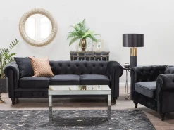 Sessel Samtstoff Schwarz Chesterfield