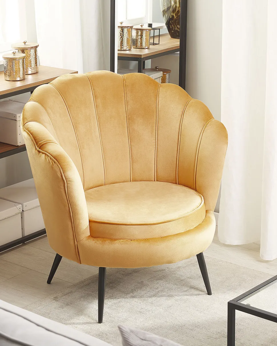 Sessel Samtstoff Senfgelb / Schwarz Muscheldesign Lovikka