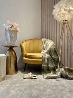 Sessel Samtstoff Senfgelb / Schwarz Muscheldesign Lovikka