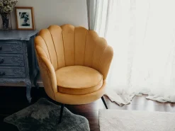 Sessel Samtstoff Senfgelb / Schwarz Muscheldesign Lovikka
