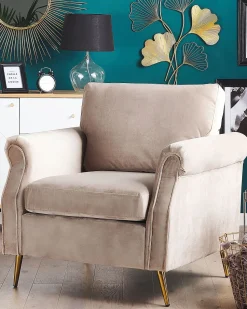 Sessel Samtstoff Taupe / Gold Retro-Design Vietas