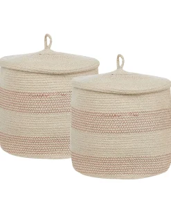 Set Aus 2 Baumwollkorbe Mit Deckeln Hellbeige Silopi
