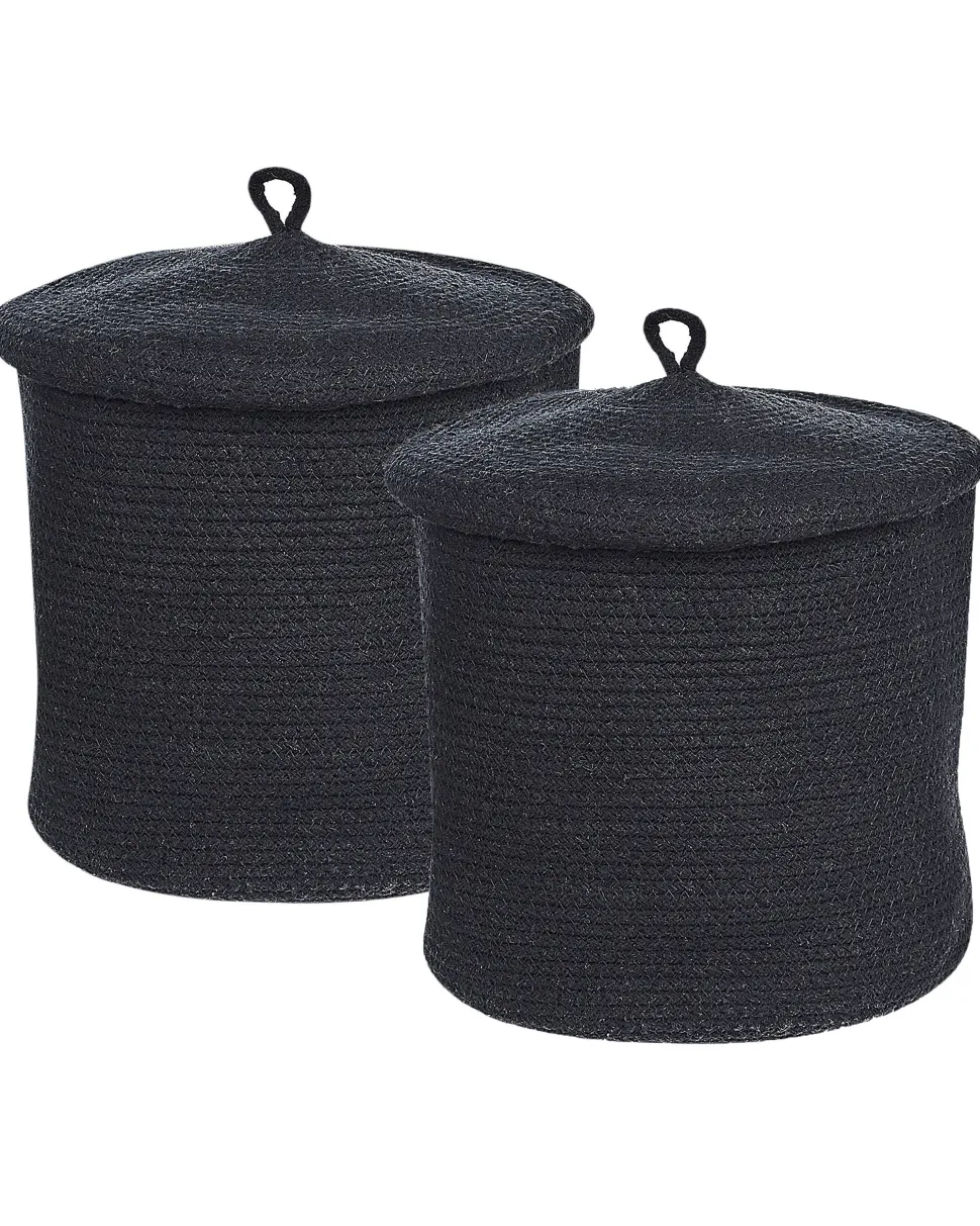 Set Aus 2 Baumwollkorbe Mit Deckeln Schwarz Silopi