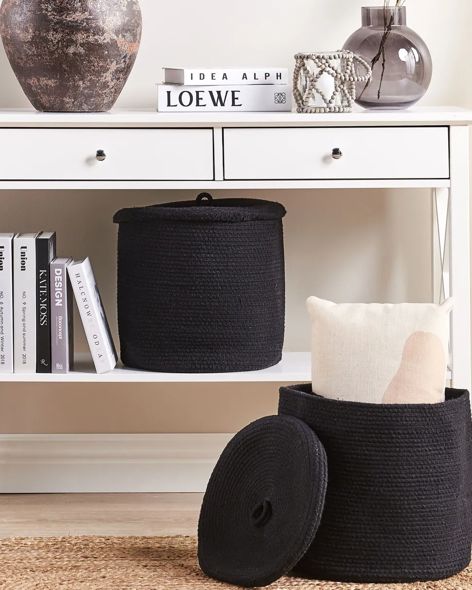 Set Aus 2 Baumwollkorbe Mit Deckeln Schwarz Silopi