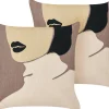 Set Of 2 Cotton Cushions Female Motif 45 X 45 Cm Brown And Beige Silphium