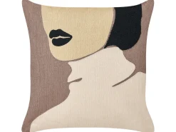 Set Of 2 Cotton Cushions Female Motif 45 X 45 Cm Brown And Beige Silphium