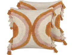 Set Of 2 Tufted Cotton Cushions With Tassels 45 X 45 Cm Multicolour Lablab