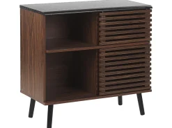 Sideboard Dunkler Holzfarbton Verschiebbare Turen Perth